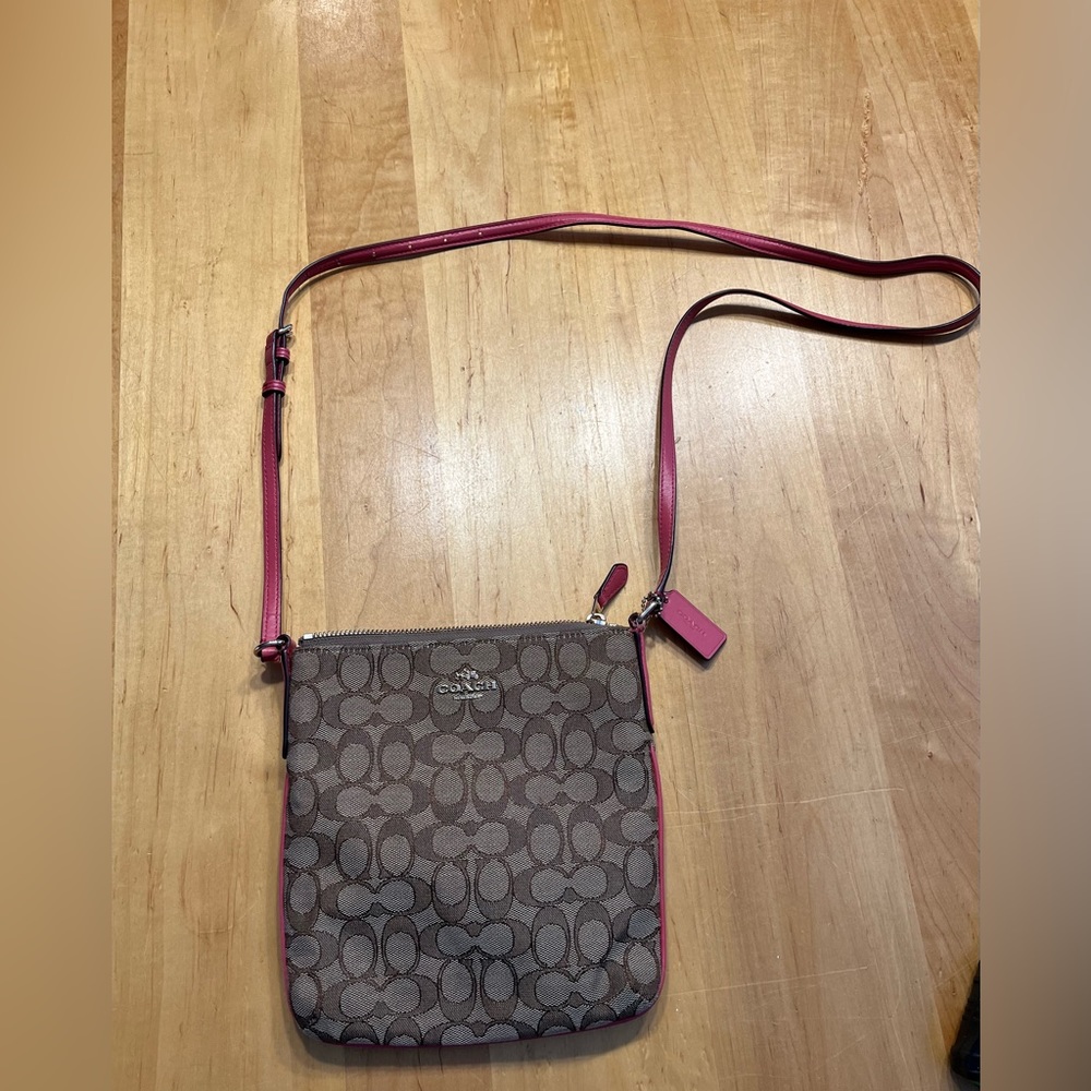 Coach Messenger Crossbody Signature Bag Tan/Pink - Picture 2 of 12